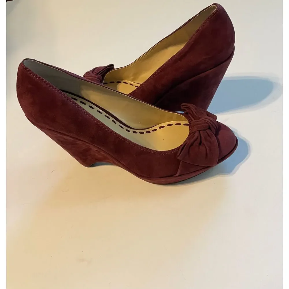 Enzo Angiolini Suede Leather Wedge Heels with Bow - Picture 7 of 16
